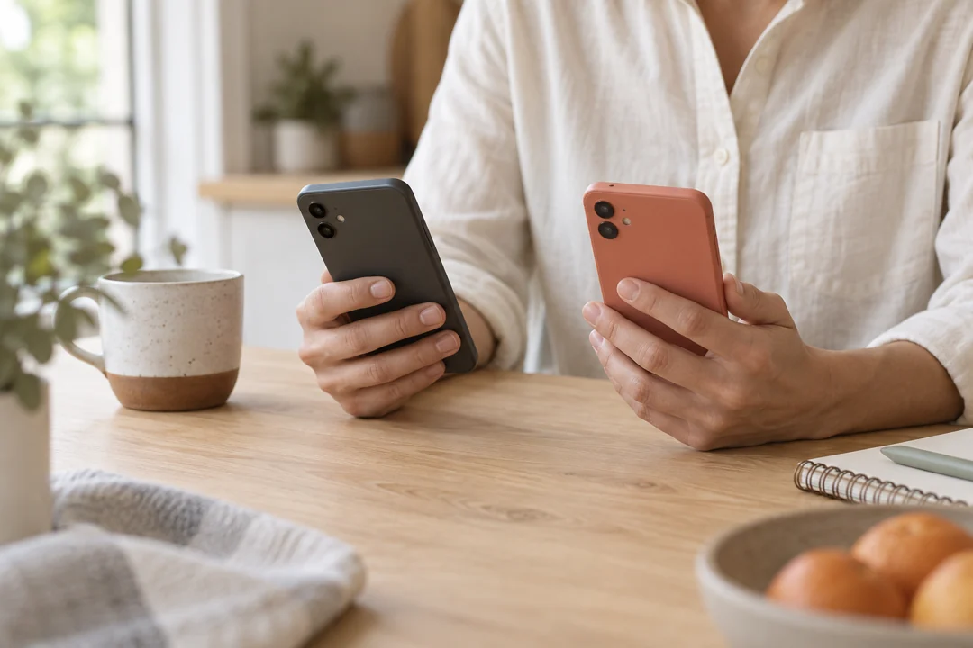Zwei schlichte Smartphones werden miteinander verglichen